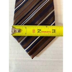 Bugatchi Made In Italy Men's Tie 100% Silk Brown Purple‎ White Striped